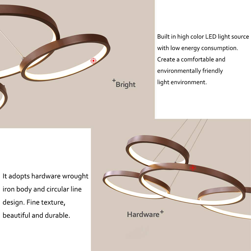 Nowoczesna lampa wisząca LED z pilotem zdalnego sterowania, przyciemniana, z regulacją wysokości, żyrandol do salonu, jadalni, biura, sypialni, lampa sufitowa, 52 x 43 cm, 34 W, trzy pierścienie