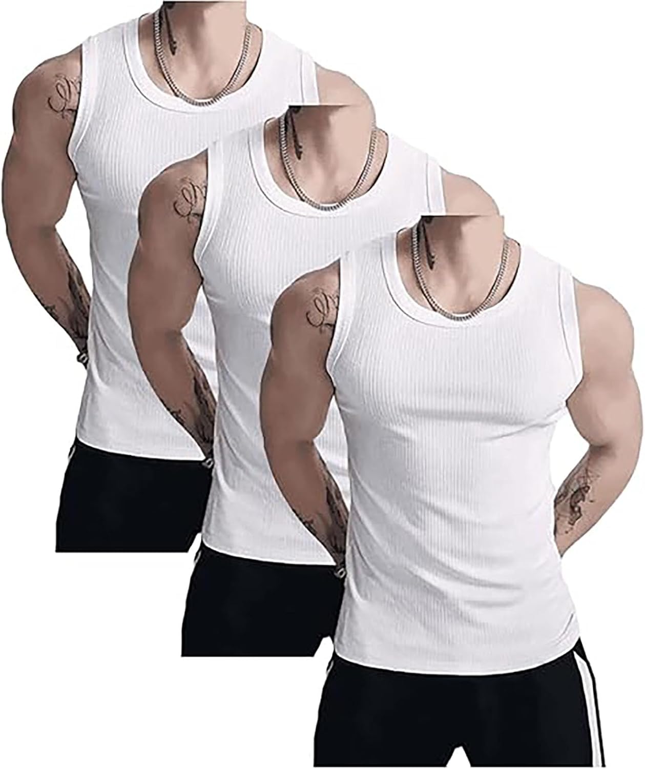Fitness Muscle Gym Ribbed Workout Sleeveless Bodybuilding Shirts,Men's Wide Strap Ribbed Tank Top.