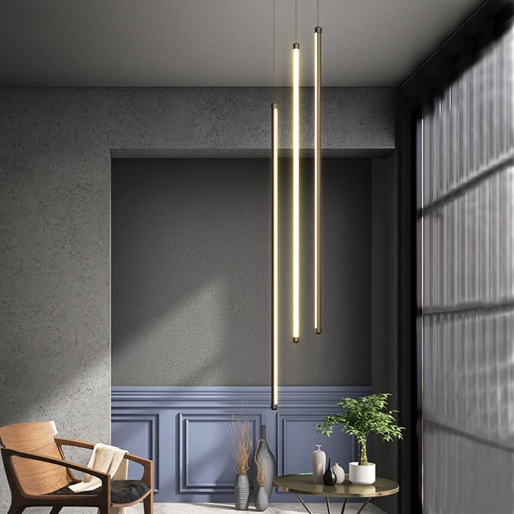 Lampa Wisząca LED Na Klatkę Schodową Nowoczesne Obrotowe Długie Żyrandole Ściemnialne Aluminiowe Wiszące Oświetlenie Sufitowe Regulowana Lampa Sufitowa(Infinite dimming,3-head 100CM)