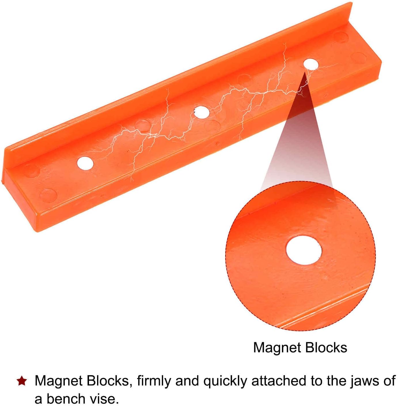 HARFINGTON 2set Magnetic Vise Jaws 6 Inch Magnet Plain Grooves & V-Grooves Soft Rubber Bench Jaw Pads Covers Multi-Purpose Protector for Woodworking Jewelry Making Plumbing, Orange