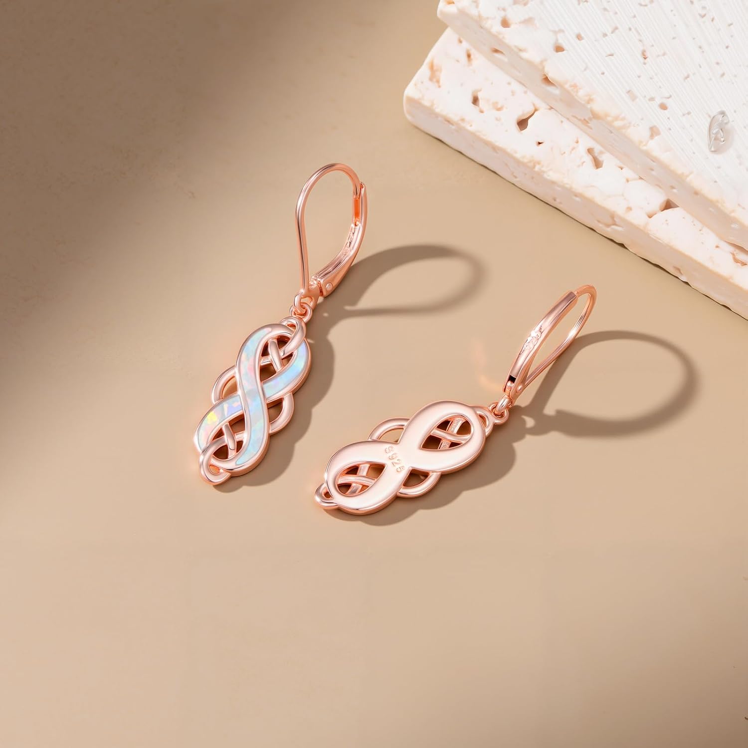 925 Sterling Silver Celtic Knot Opal Earrings Infinity Dangle Earrings Irish Jewelry Birthday Mothers Day Gifts for Women