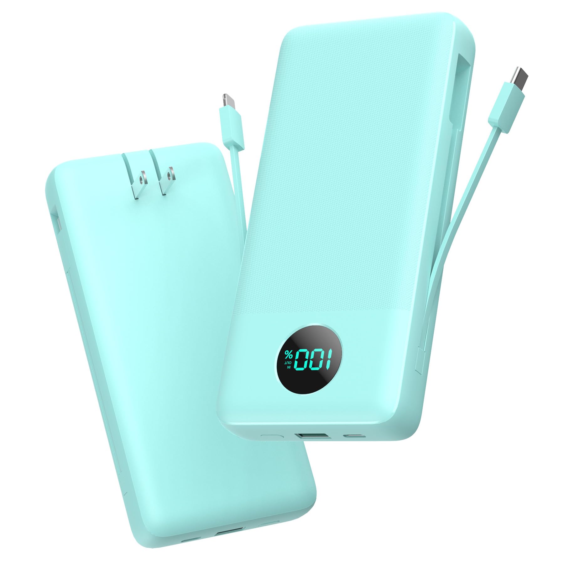 Portable Charger 33800mAh USB C Power Bank with Built-in Cables & AC Wall Plug,25W Fast Charging+QC 4.0 Phone Charger,4 Output Travel Essentials