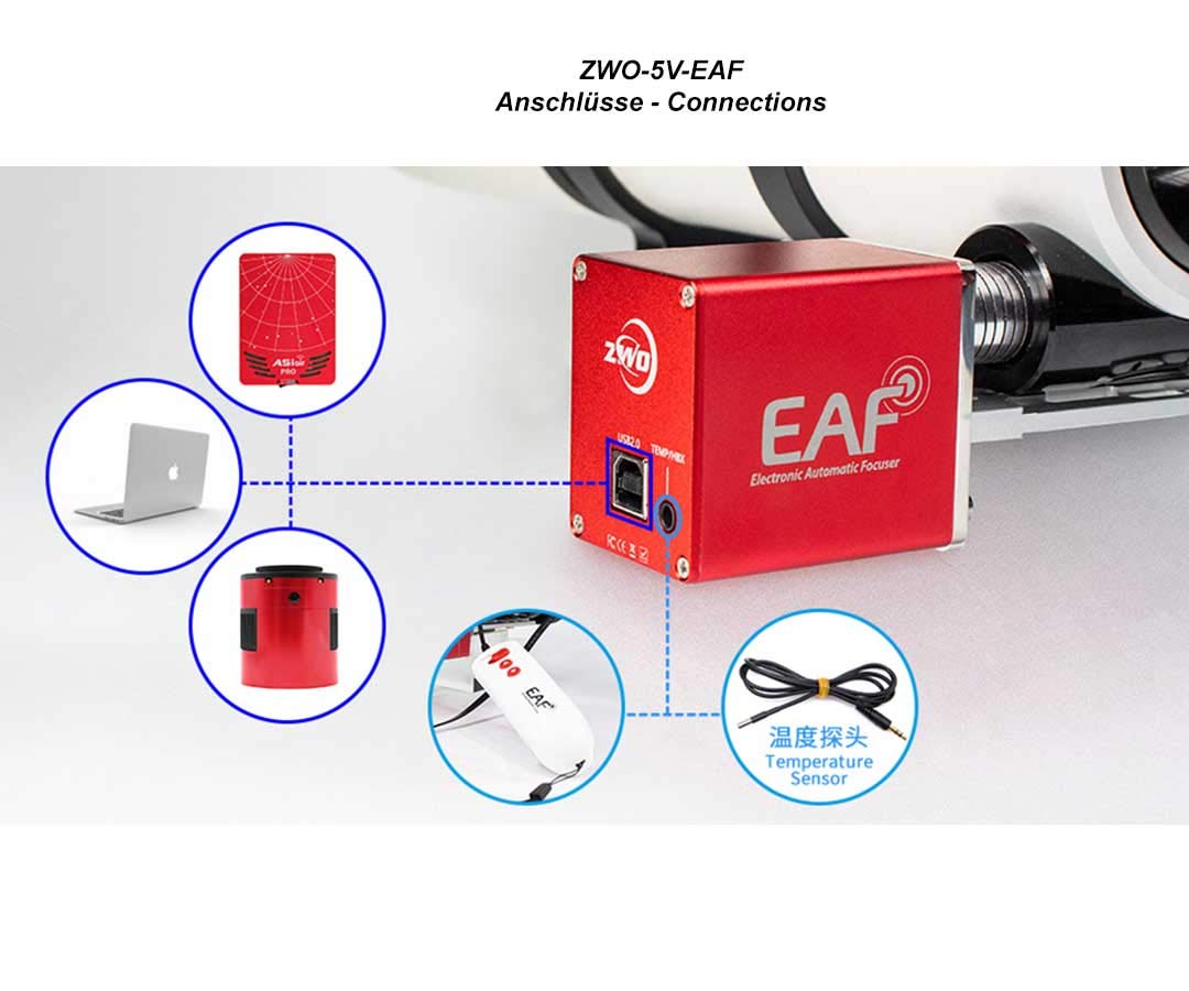ZWO EAF USB Motorfokus Komplettset mit Handcontroller und Sensor / 5-V Stromversorgung über USB, ZWO-5V-EAF-A