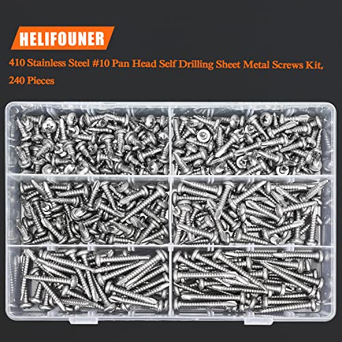 Kit 240 piezas tornillos autorroscantes #10 acero inoxidable miniatura 5