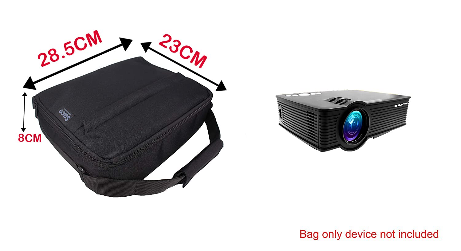 Saco Projector Bag with Holding Strap & Shoulder Strap fits EGate i9 Pro Portable Projector - Black - Image 2 thumbnail