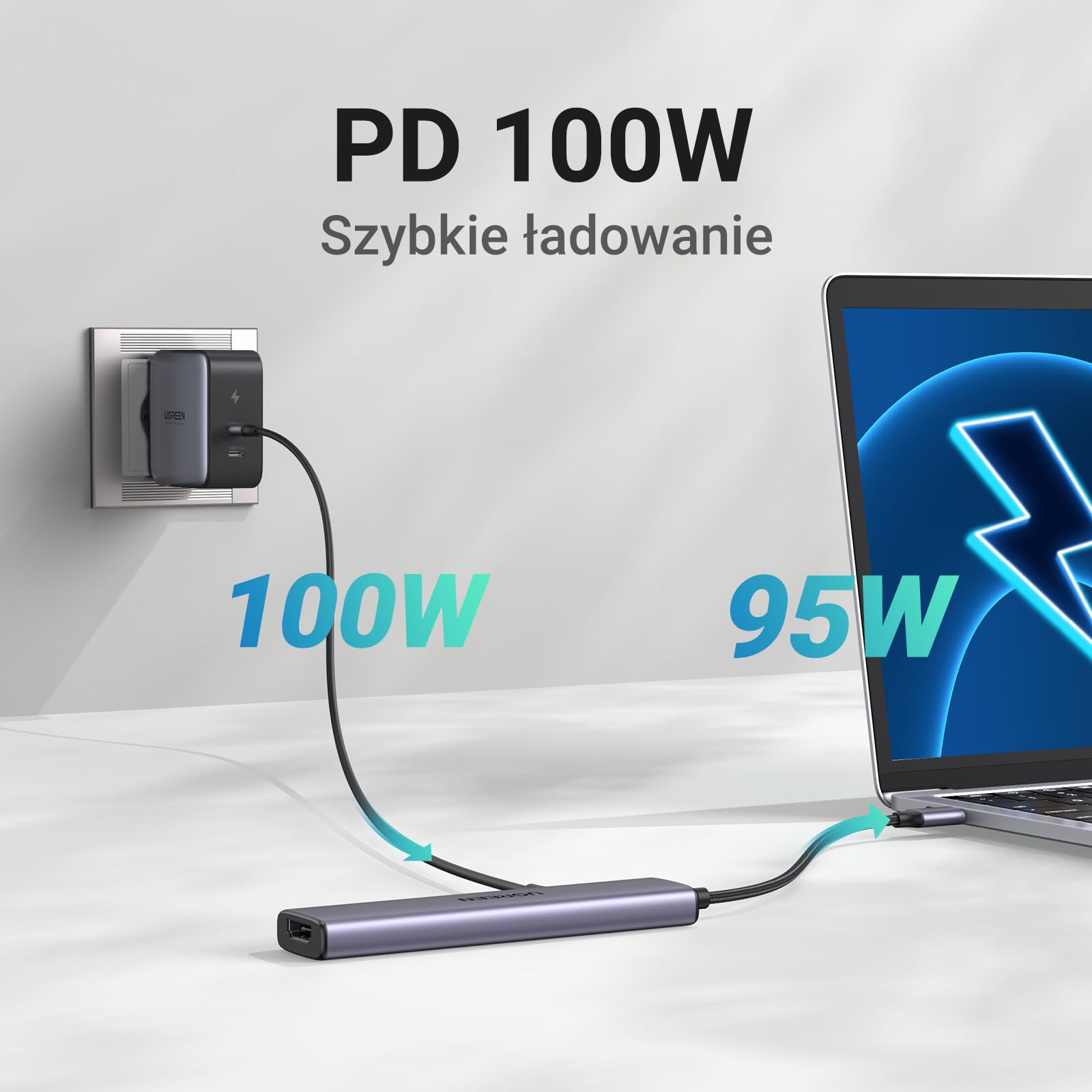 UGREEN Revodok USB C Hub PD100W, 4K HDMI, 3 porty USB A, adapter USB C kompatybilny z serią iPhone 16, Galaxy S24, Surface, MacBook Pro/Air, iPad Pro/Air, Steam Deck itp.