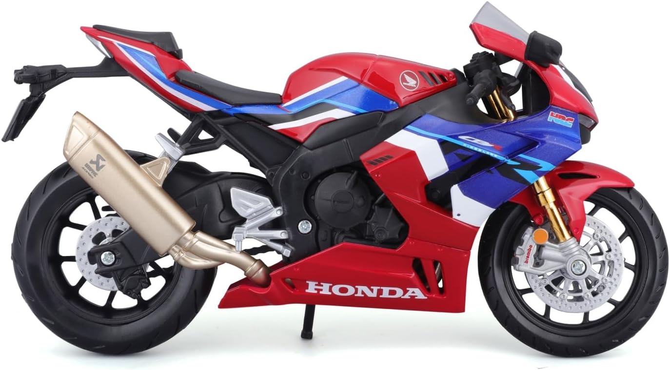 Maisto Honda CBR 1000RR-R Fireblade: 1:12 Scale Motorcycle Model with Suspension and Fold-Out Side Stand 17 cm Red/Blue (5-20099)