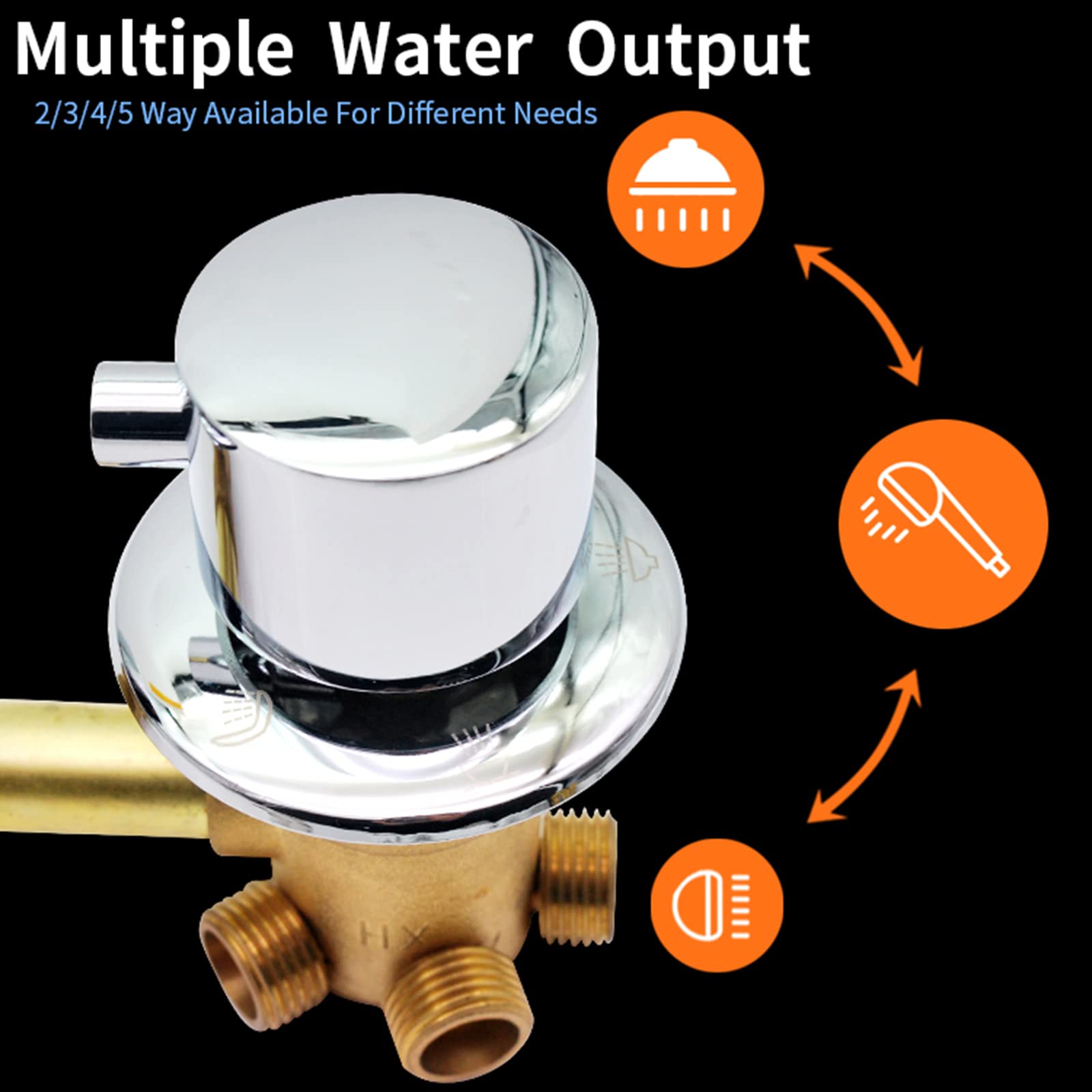 Válvula Mezcladora de Latón 3 Perillas Desviador Grifo Ducha Termostático Control Temperatura Rosca Tornillo/Intubación 2/3/4/5 Vías, Cartucho Latón, Termostato Automático (Intubación 3 Salida)