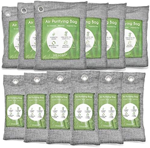 12 Pack Bamboo Charcoal Air Purifying Bag, Activated Charcoal Bags Odor Absorber, Moisture Absorber, Natural Car Air Freshener, Shoe Deodorizer, Odor Eliminators For Home, Pet, Closet (6x50g, 6x150g)