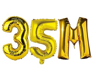AR GIFTZADDA Large 32 Inch 35 Number Letter Foil Balloon Gold (32 inch),Foil for Numeric Milestone Party Celebrations (M, 35)