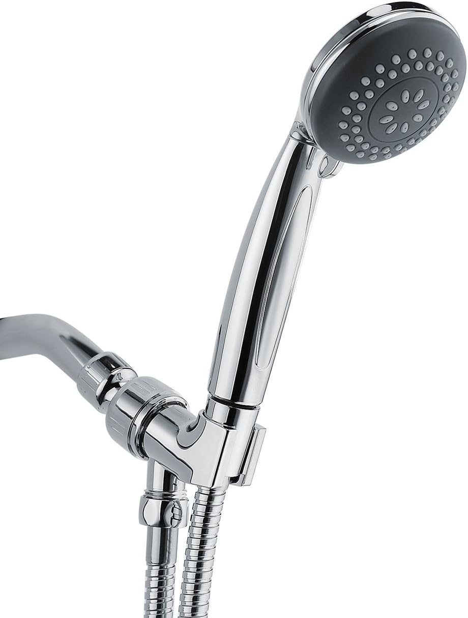 Handheld Shower Head, Wassern High Pressure Rainfull Massage Spa Flexible 60'' Stainless Steel Hose Angle Adjustable Bracket 4setting 3'' Chrome