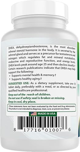 Miniatura 7 de Best Naturals Dhea 25mg Suplemento 240 tabletas - Apoya los niveles hormonales equilibrados para hombres y mujeres - Promueve un envejecimiento