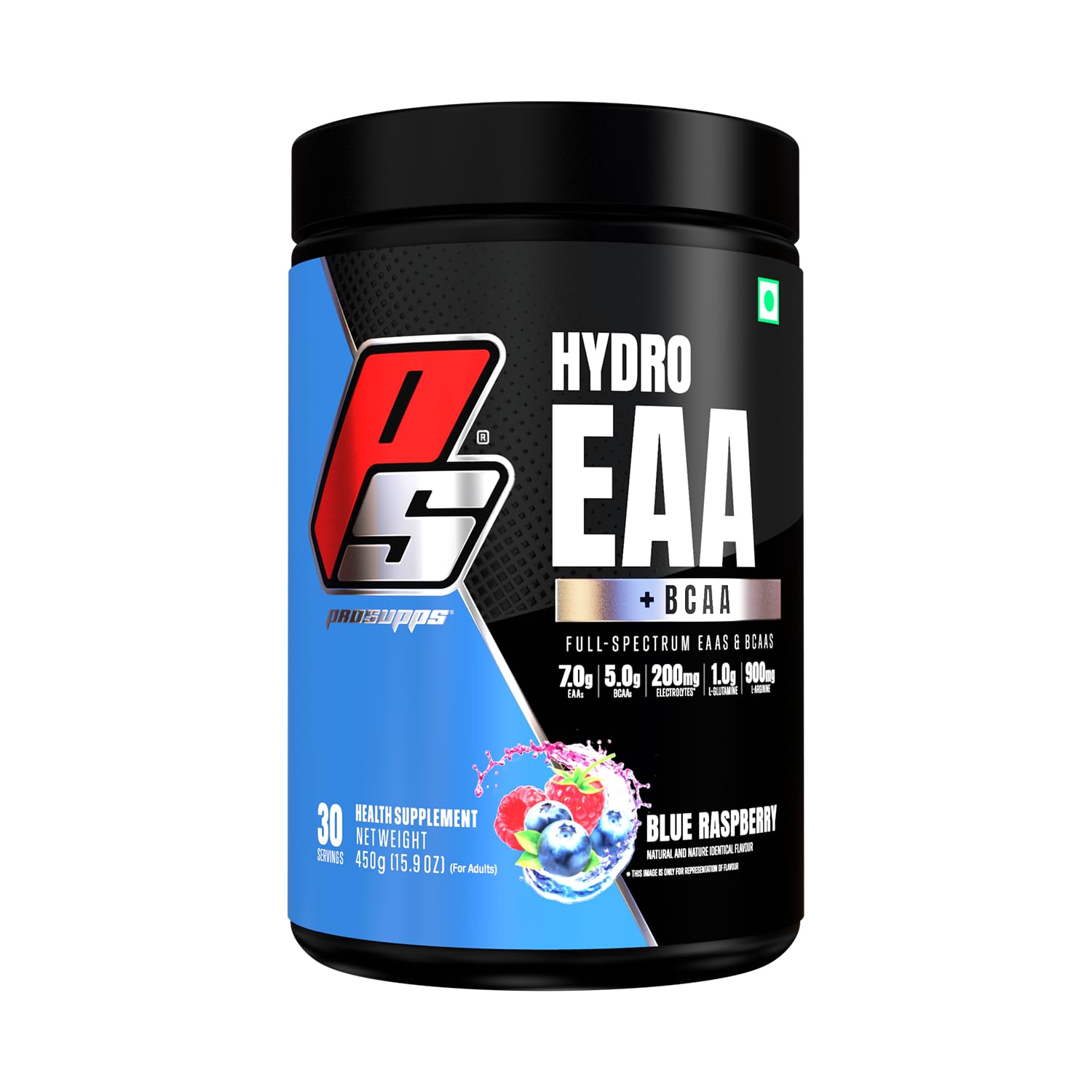 Hydro EAA +BCAA Energy Drink for Recovery | Pre, Post, Intra workout Supplement | Essential Amino Acids | Muscle Protein Synthesis | Electrolytes, L-Glutamine, L-Arginine - 450g (Blue Raspberry)