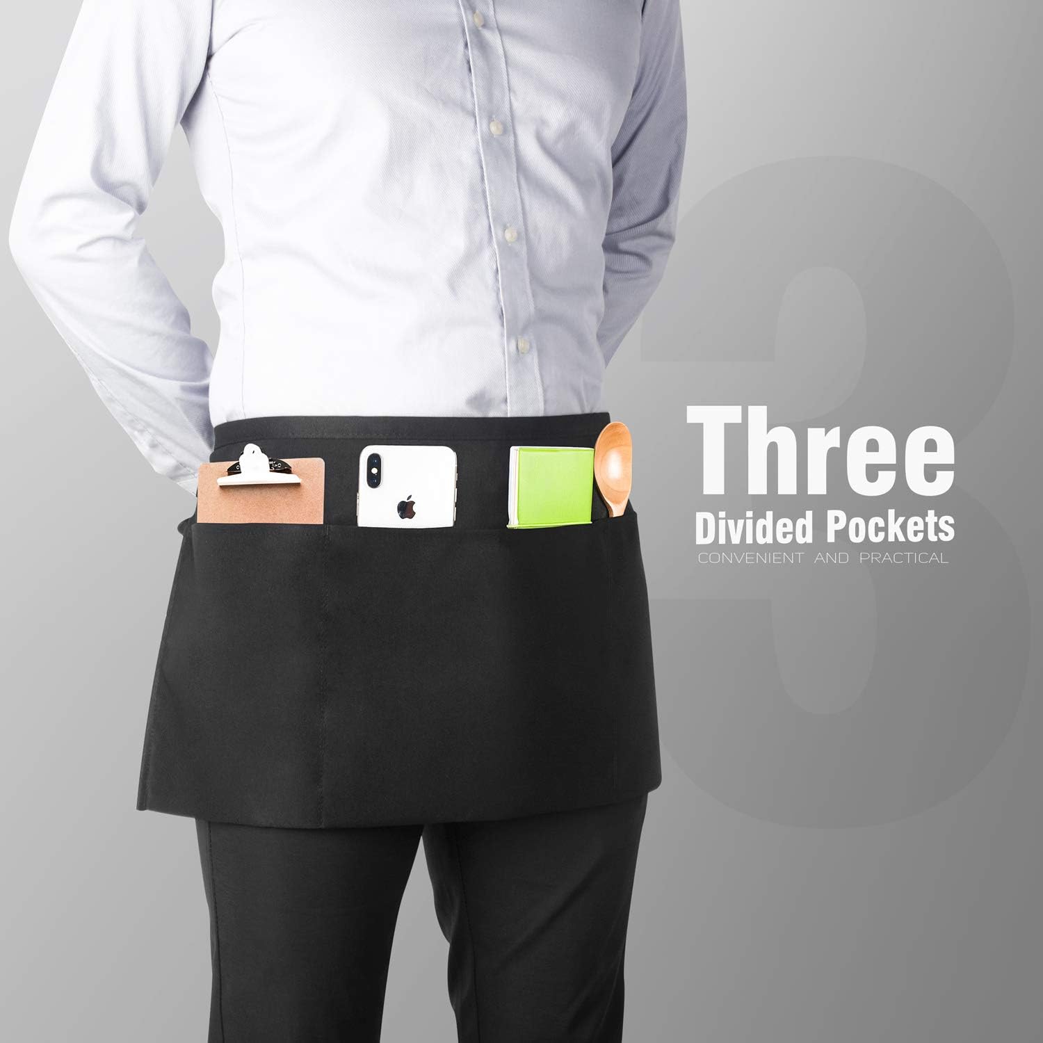 Xornis Waist Aprons with 3 Pockets Waitress Server Waiter Half Short