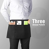 Vista 3 de Xornis Waist Aprons with 3 Pockets Waitress Server Waiter Half Short