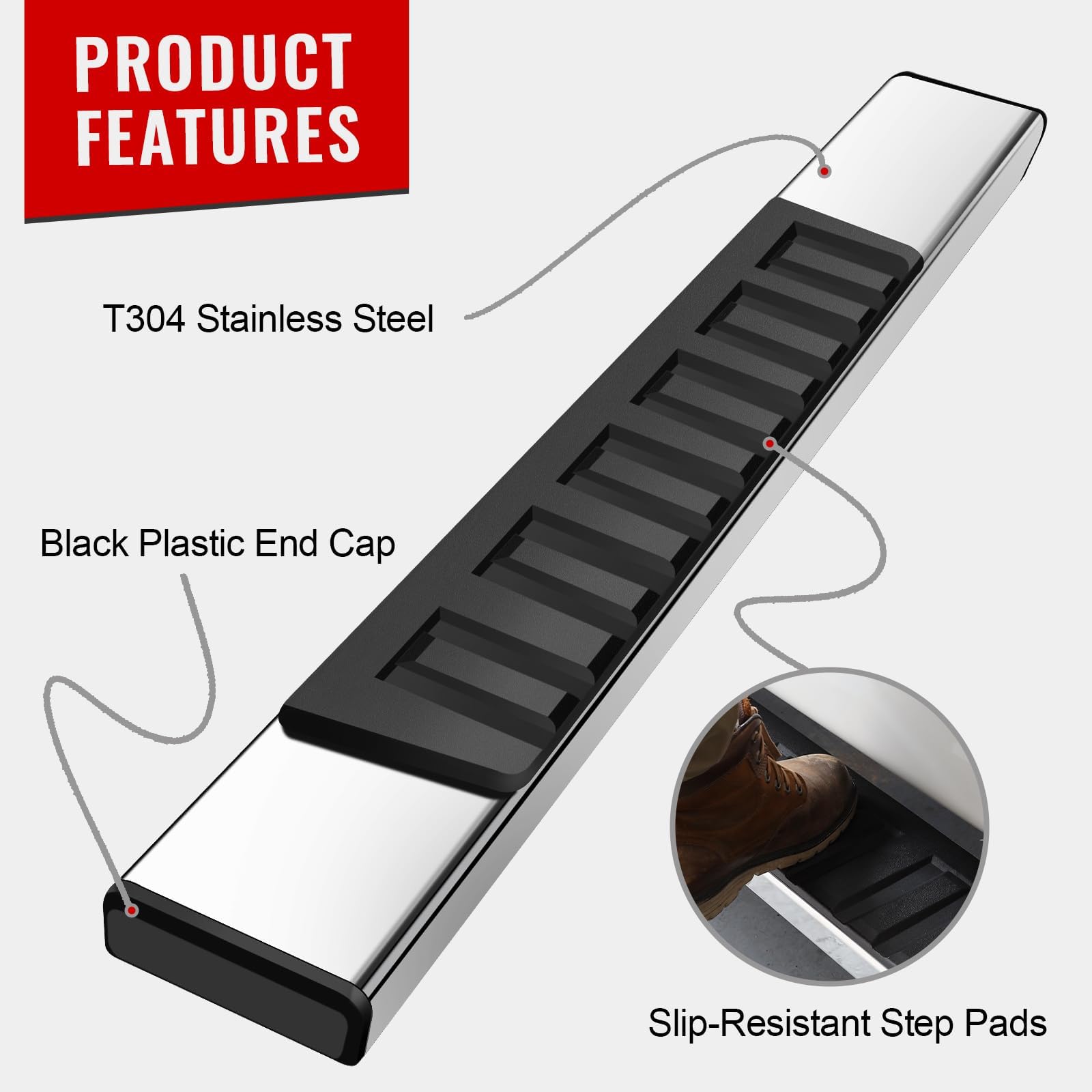COMNOVA 6 inch Running Boards Compatible with 2007-2018 Chevy Silverado/GMC Sierra 1500, 2007-2019 2500HD 3500HD Regular/Standard/Single Cab, OE Style Side Steps Nerf Bars Stainless Steel.