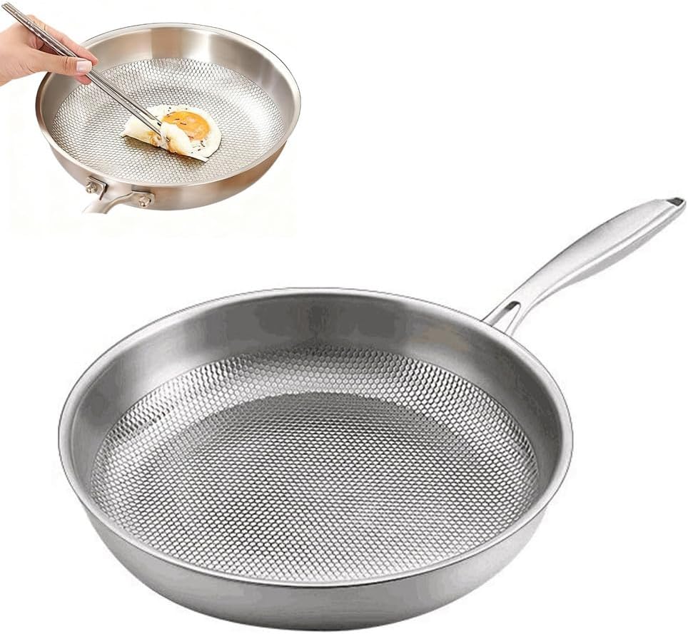 Titanium Pan, Non Stick Titanium Hammered Pans for Cooking, Ultra-Durable, Scratch-Resistant, Even Heating Frying Pans, Dishwasher-Safe, Compatible with All Cooktops,No lid,10.23in