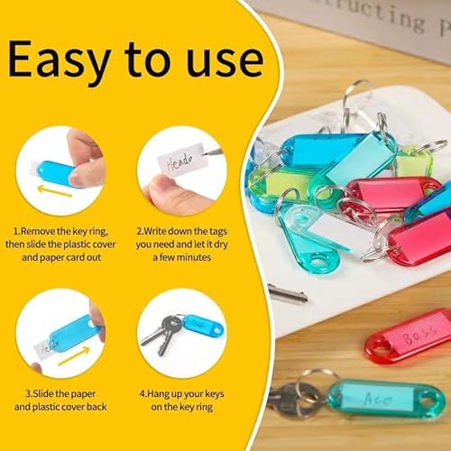 H&W 50Pcs Crystal Clear Plastic Key Tags With Double Sided Display, Flexible Key Organizer With Labels Window & Ring, 5 Colors #TOP1