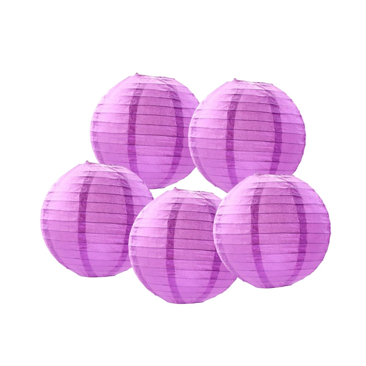 SrchJoy Paper Lanterns Pack of 5 Chinese Wedding Paper Lantern lampshade Lights Round Hanging Lantern for Birthday Party Decorations (Light Purple, 5 Pcs - 6" (15cm))