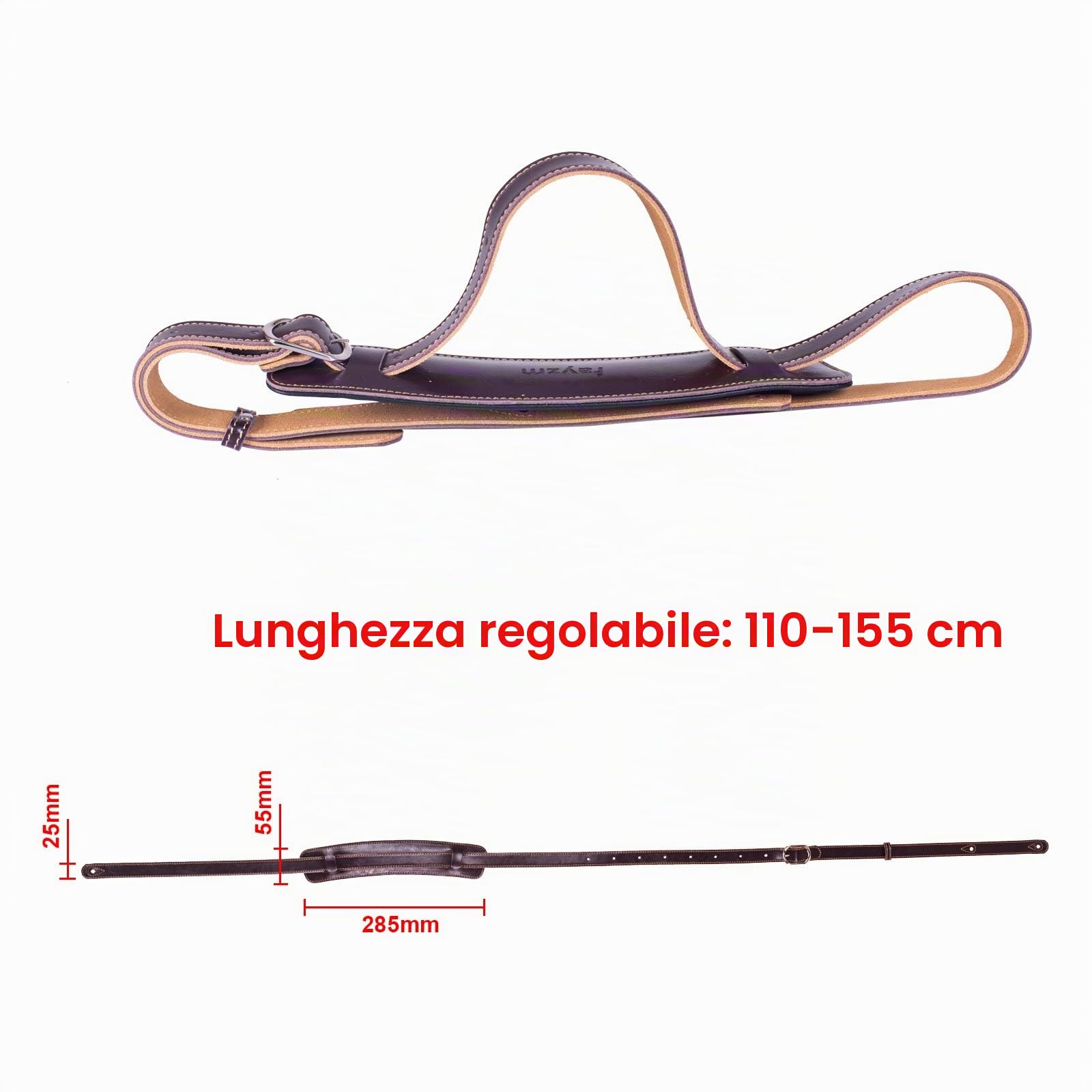 Rayzm tracolla per chitarra o basso larghezza 5,5cm, largo pad di sostituzione e retro scamosciato, tracolla in vera pelle per chitarra acustica/elettrica/basso, lunghezza regolabile (Marrone)