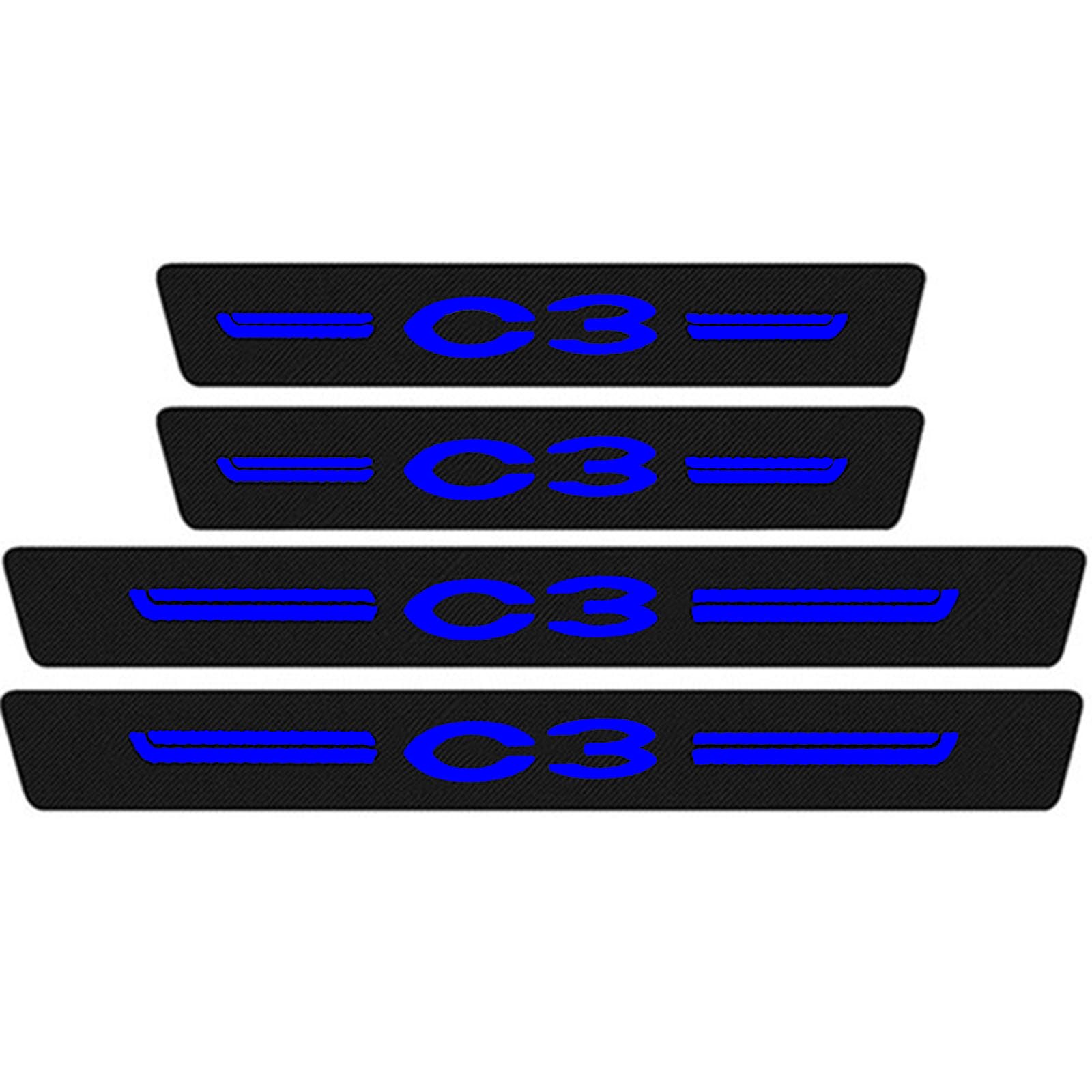 KAFMZEP Car Sill Protectors Strips,4pcs Self Adhesive Carbon Fibre Wrap Film Universal Automobile Threshold Kick Plate Sticker for Citroen C3 Styling Accessories,Blue