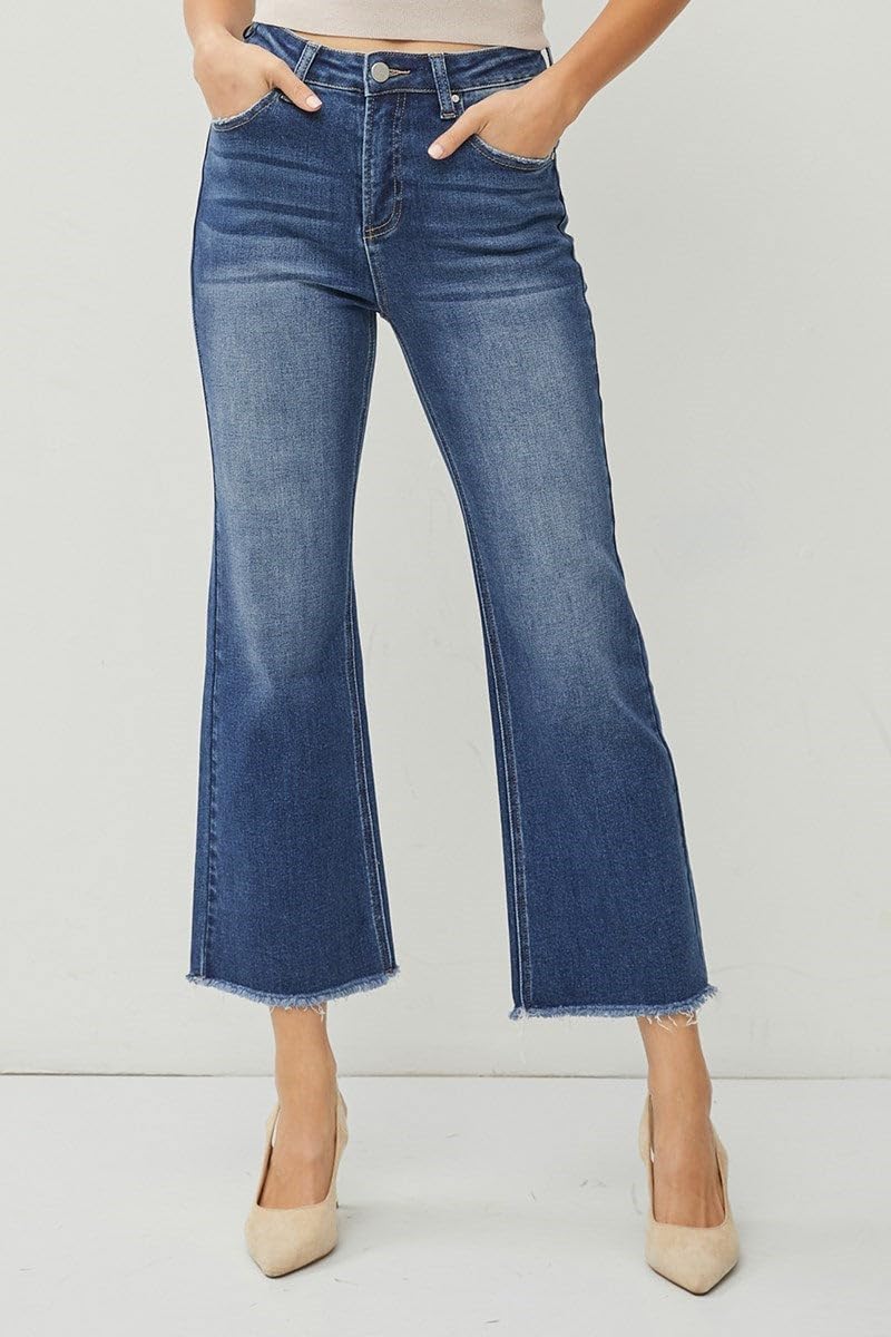 Risen Jeans High Rise Crop Straight Jeans (27" Inseam) - RDP5572- Includes Official Tag - DK Size 29 Darkblue