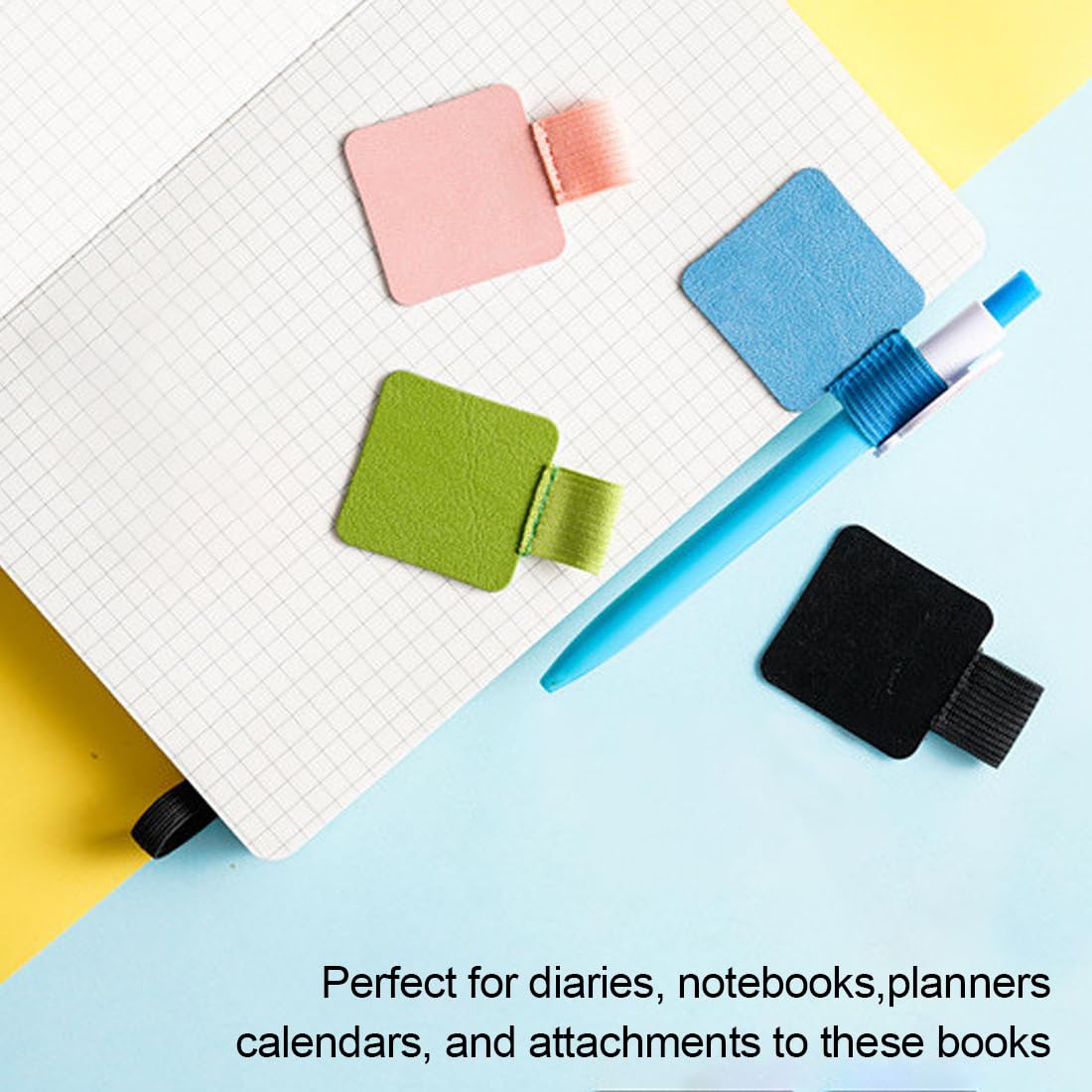 Hongoen 10 stuks Leuchtturm penlus, zelfklevend, zelfklevende leren penhouder, elastische penhouder, penhouder voor notitieboek, penhouder, zelfklevend, voor dagboek, notitieboek