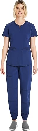 ScrubStar Scrubs for Women Set Notch Neck Top & Jogger Scrub Pant, Indigo, XL