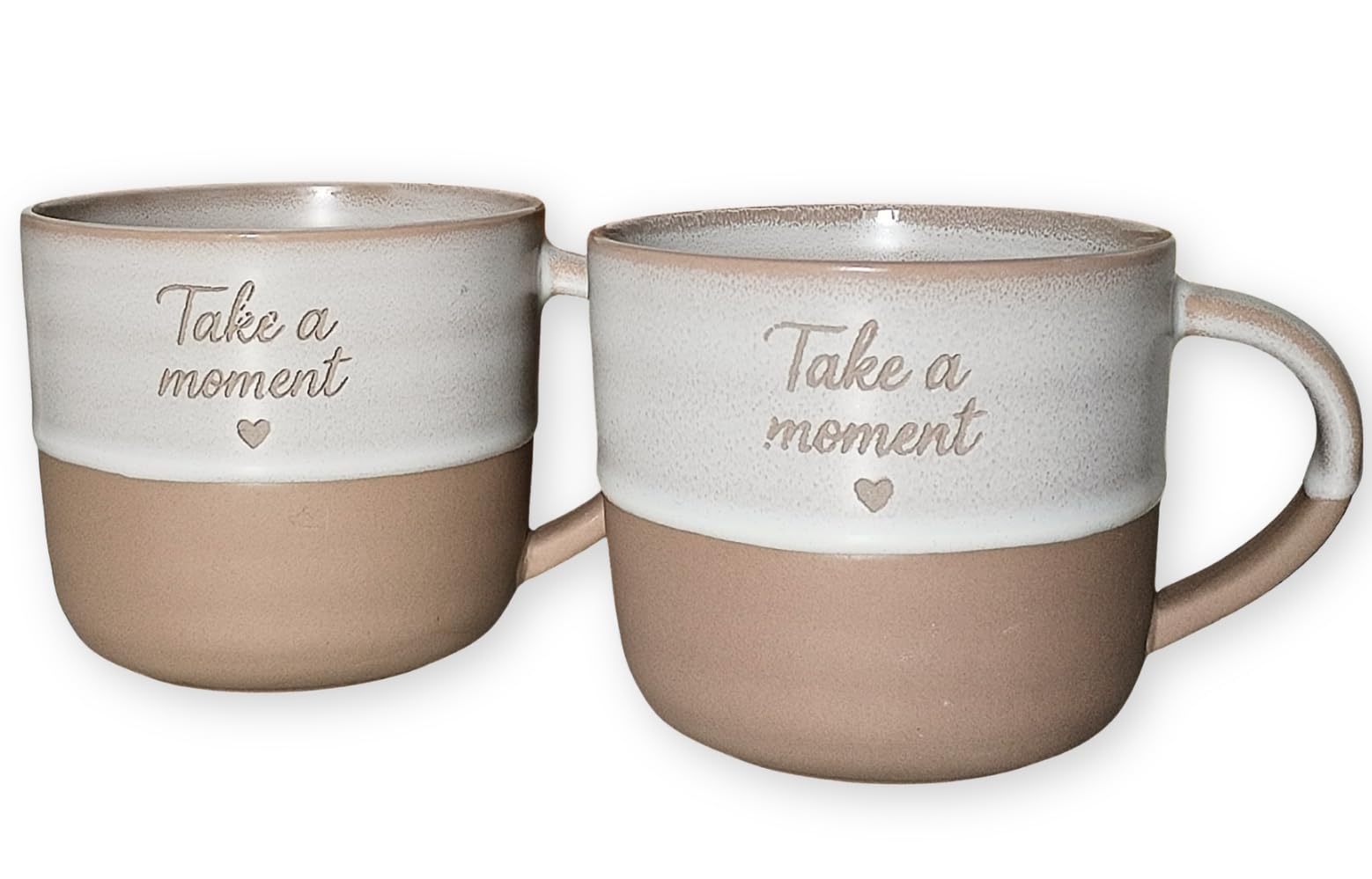 COZY KITCHEN Set of 2 Ceramic Mugs 400 ml – Engraved Take a Moment Mugs Cosy Minimalist Design – Gift Idea for Women/Men/Couple-Coffee, Tea, Breakfast