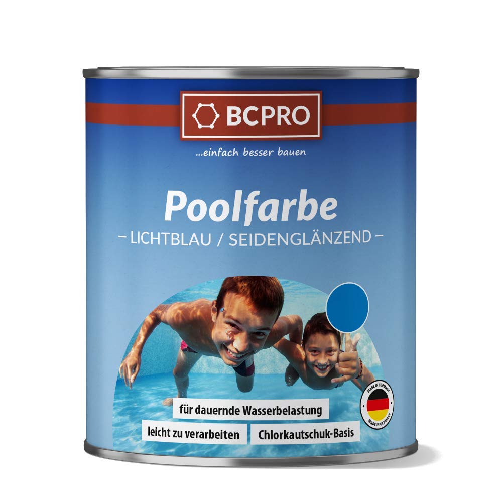 Poolfarbe universelle Schwimmbadfarbe Teichfarbe | 750ml | lichtblau - Schwimmbeckenfarbe für Becken, Brunnen, Pool aus Beton, Kunststoff, grundiertem Metall | seidenglänzend schnelltrocknend