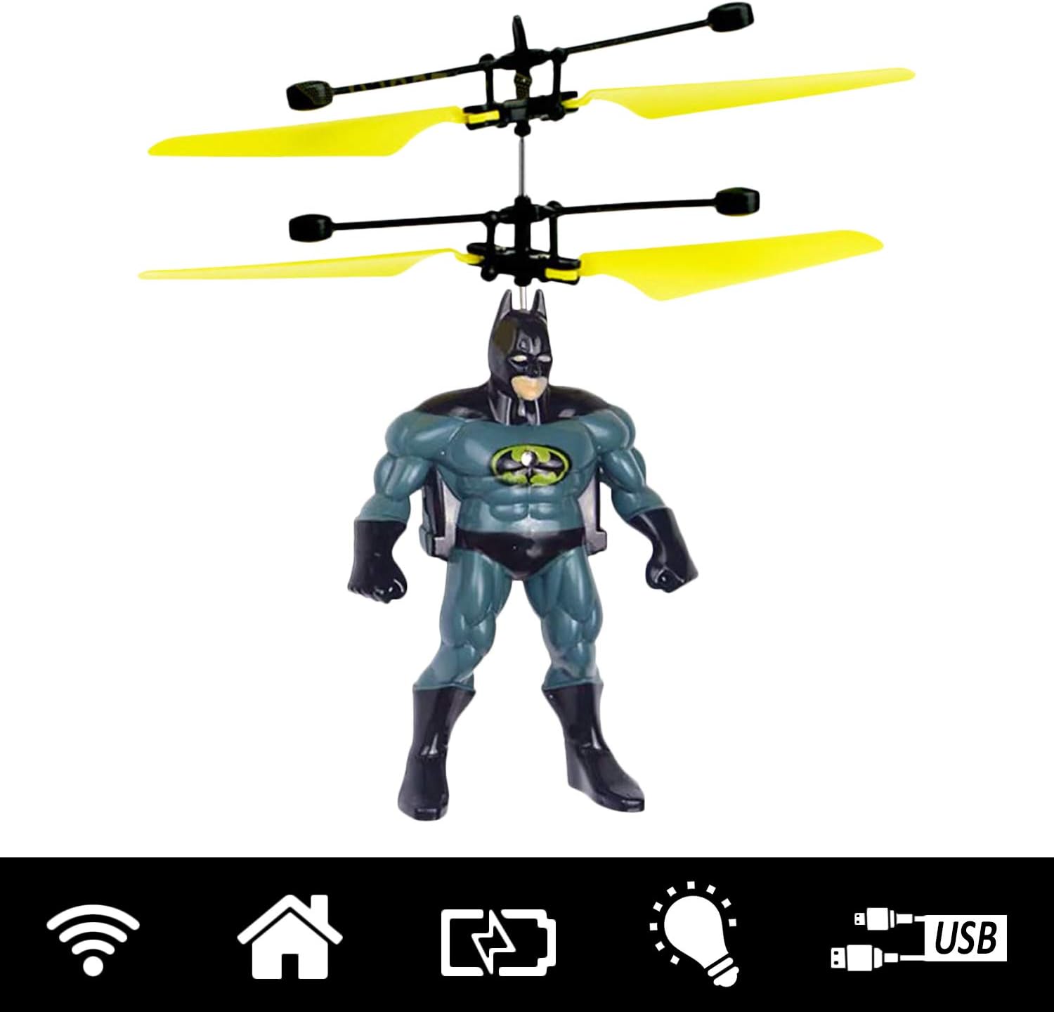 Wembley Toys Infrared Induction Superhero Batman Sensor Aircraft (Without Remote) USB Charger Flying Superhero with Flashing Light Toys for Boys and Girls Kids - Batman