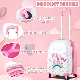 HONEY JOY 2 Pcs Kids Carry On Luggage, Unicorn, 18x11.5x9, Traveling, Unicorn, 18x11.5x9, Traveling
