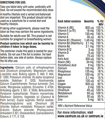 Centrum Advance 50+ Multivitamin & Mineral Tablets, 24 essential nutrients including Vitamin D, Complete Multivitamin Tablets, 180 tablets