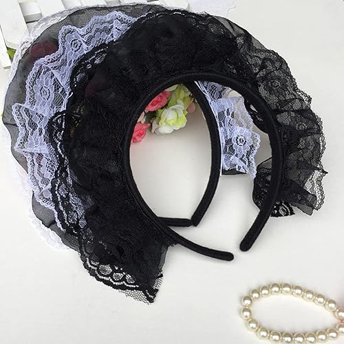 Miniatura 4 de Lolita - Diadema de encaje con volantes y encaje multicapa, diadema de encaje de malla, tocado dulce de criada, accesorios para el cabello