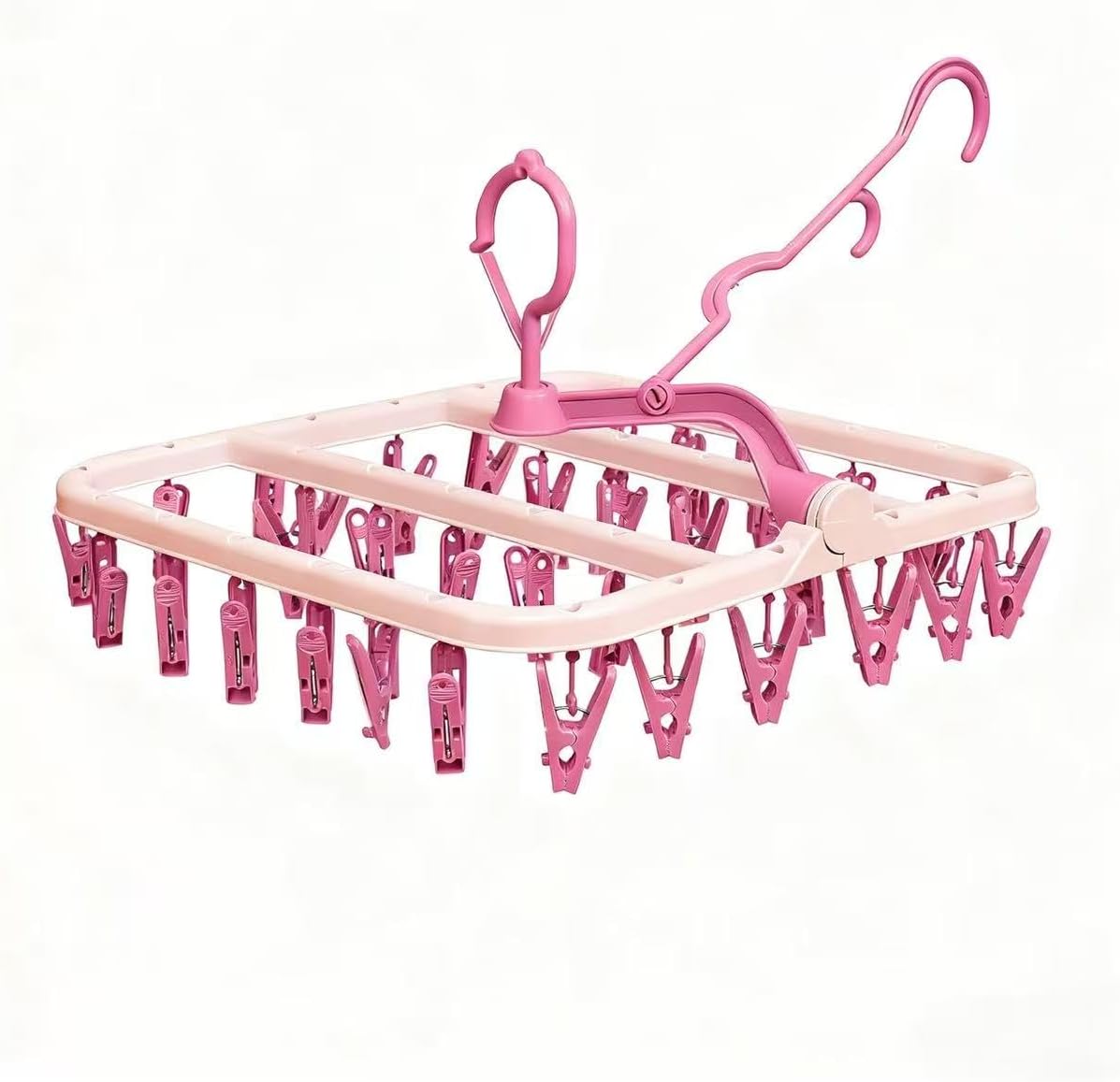 Sock Dryer with pegs for Washing line with 32 Clips and 360° Suitable for Socks Underwear Insoles Baby Clothes Gloves (Pink)