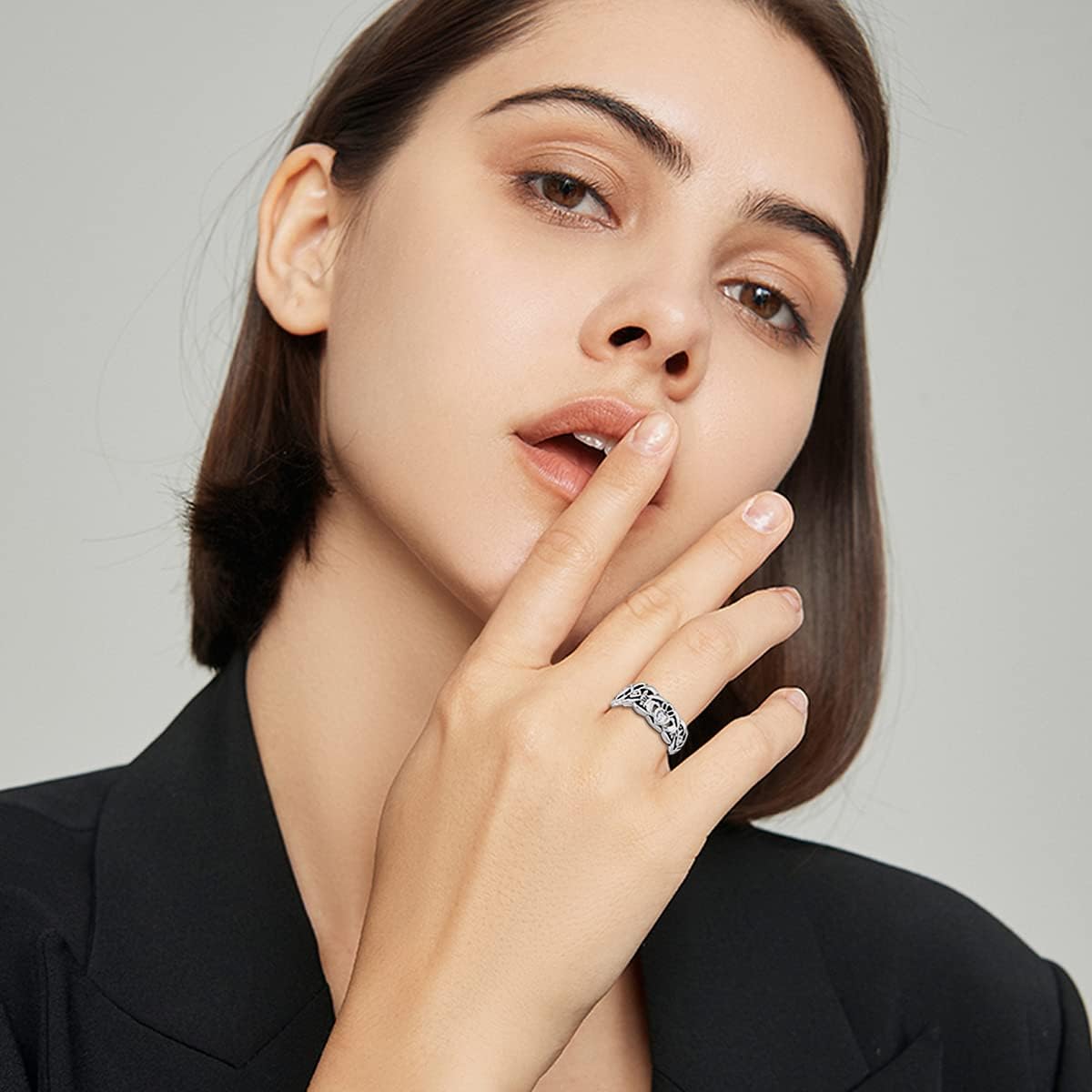 Seiyang Claddagh Ring for Women 925 Sterling Silver Claddagh Birthstone Ring Irish Band - Image 4