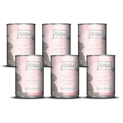 MjAMjAM - Premium Nassfutter für Katzen - Kitten saftiges Hühnchen mit Lachsöl, 6er Pack (6 x 400 g), getreidefrei mit extra viel Fleisch