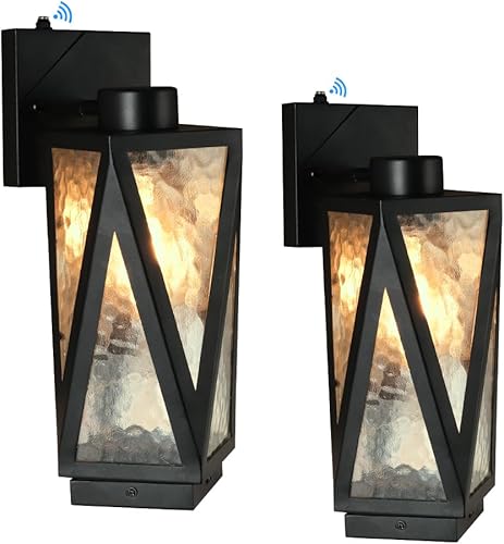 Jetima Farol de pared exterior del atardecer al amanecer, lámpara de pared exterior impermeable con pantalla de vidrio ondulado para patio, porche,