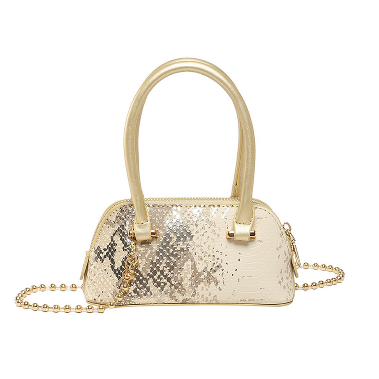 Bowling Bag Purse Metallic Snake Embossed PU Leather Bowler Bags Stylish Mini Shoulder Crossbody Purses for Women Girl