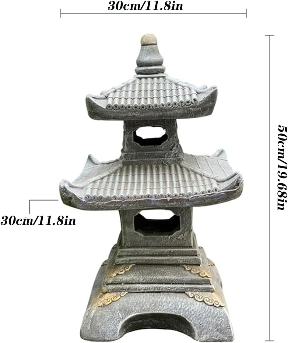 Outdoor Zen Garden Lantern - 2 Tier Pagoda Garden Statue, Stone Lantern, Japanese Style for Zen Lawn Garden Decoration and Christmas Ornament (Dark Gray)