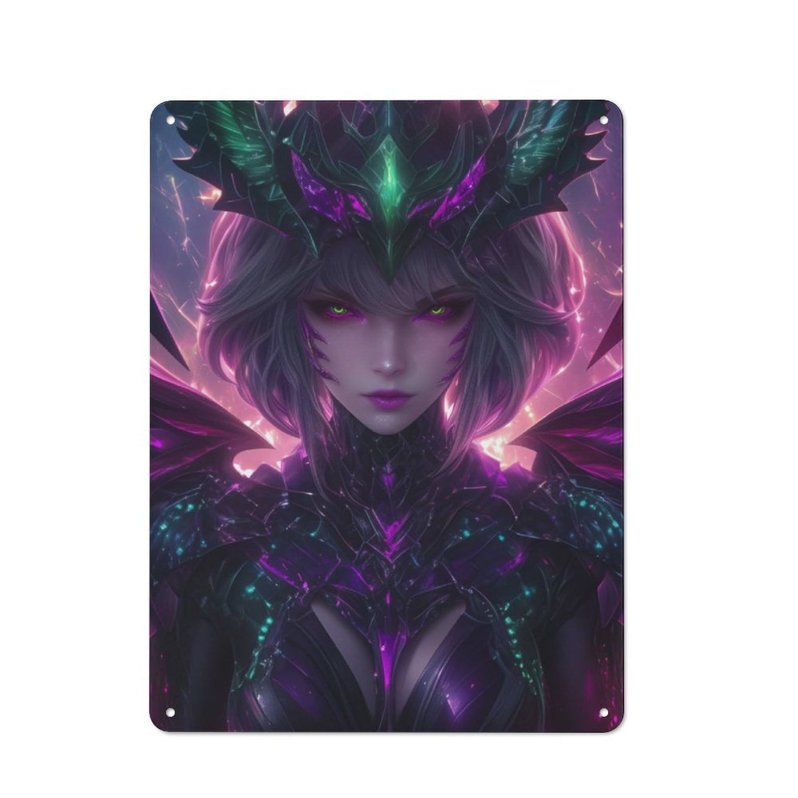 Junmoney Neon Cybergoth Demoness Metal Plaque 40X30cm With For Hallway Wall, Retro Decor, For Wall Display Collectors