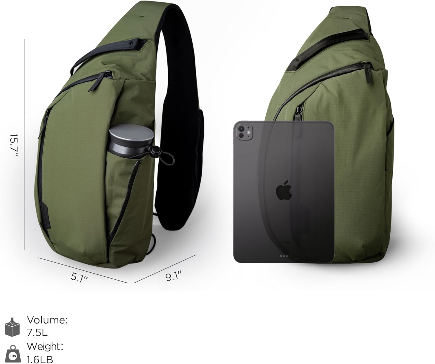 ALPAKA Metro Crossbody Right Shoulder 7.5L - Crossbody Bag Men,Sling Backpack - Fits 11" Tablet - Single Shoulder with YKK Zipper - Expandable Water Bottle Pocket - Phone Sleeve- Green Axoflux 210D - Image 4