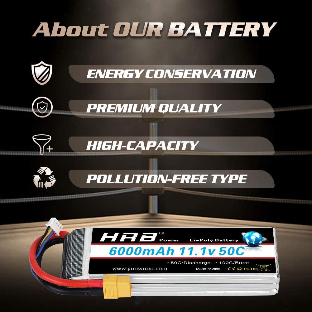 HRB LiPo Batterie 6000mAh 11.1V 50C 3S avec XT60 pour FPV Racing Quadricoptère Racing Drone