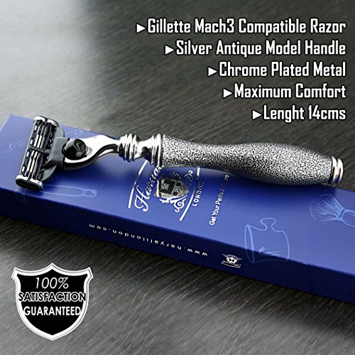 image for Haryali London 3 Edge Shaving Razor with Hand Assembled Silver Design 