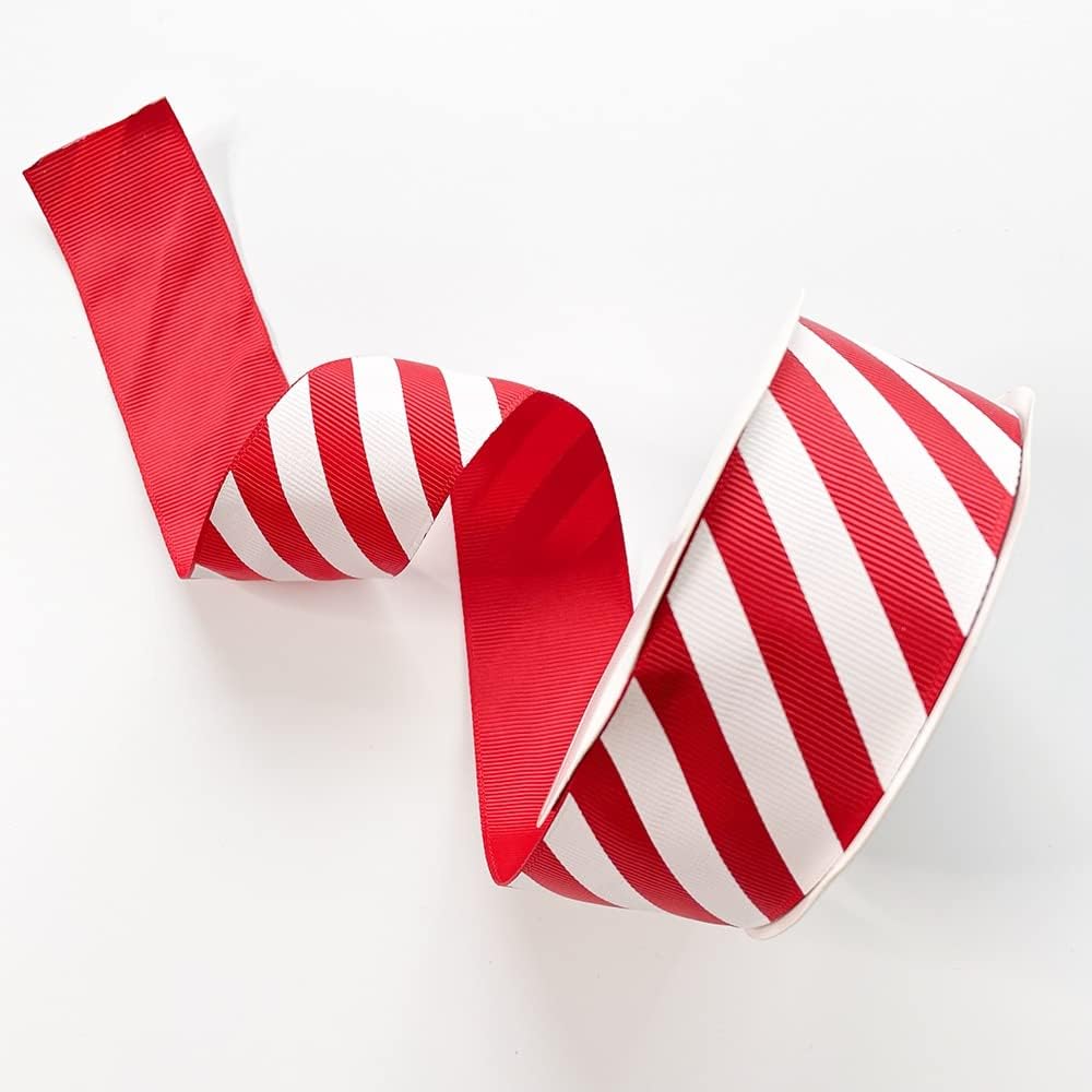 Plush Addict Candy Stripe Christmas Ribbon for Floral, Gift Wrapping, Christmas Tree, Ornaments, Wreaths, Bows, Holiday Decorations and General Crafts - Red - 38mm Wide x 5 Metre
