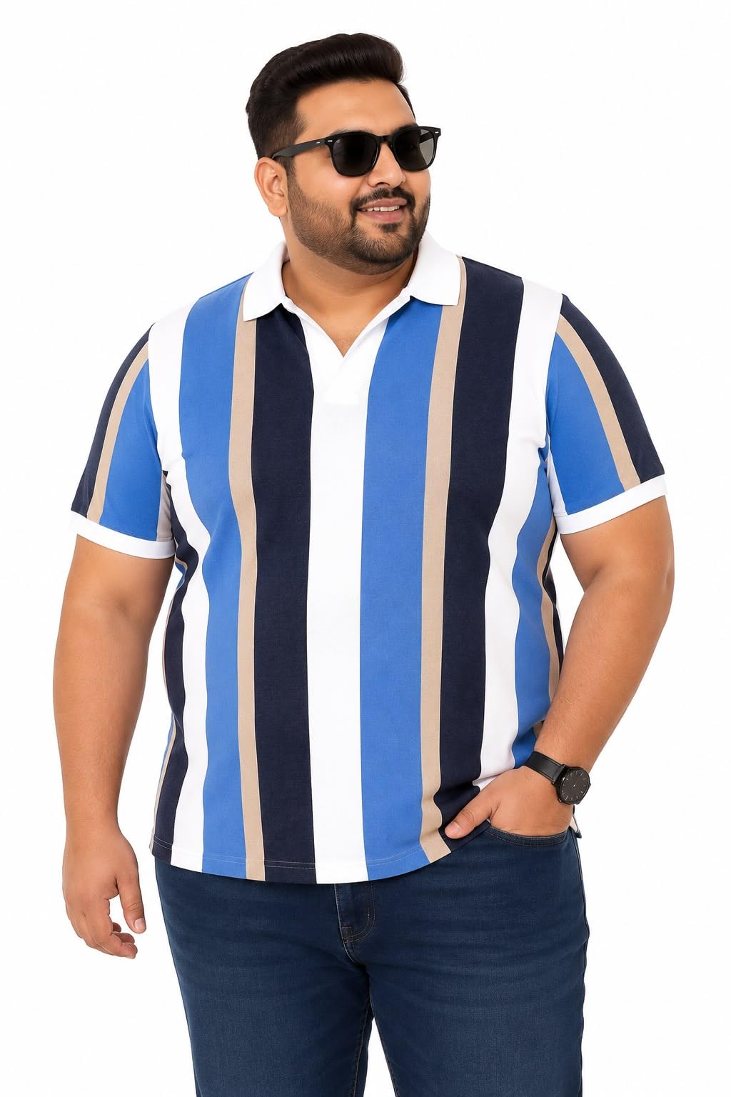 Plus Size Men’s Polo T-Shirt | Premium Cotton Blend | Striped Half Sleeve Polo | Comfort Fit | Casual Wear | Sizes 5XL to 9XL-image-7