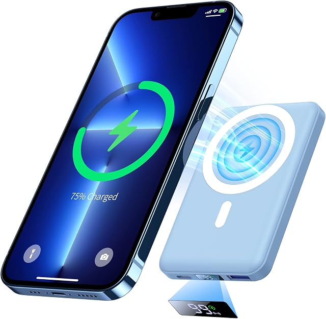 Magnetic Power Bank 10000mAh, Yiisonger 15W Wireless Fast Charging Portable Small Charger Battery Pack PD 20W & QC 22.5W Usb Type C Compatible for iphone 14/13/12 Series(Sierra Blue)