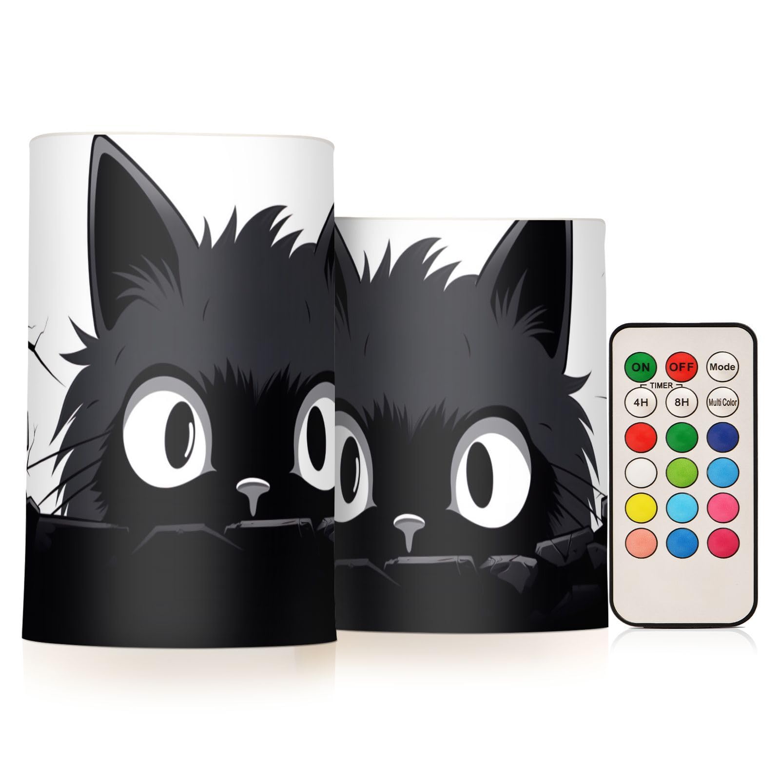 ODAWA Candela senza fiamma a forma di gatto nero con occhi larghi, senza fiamma, luce calda senza fiamma, candele galleggianti a LED per festival, Halloween, decorazioni natalizie