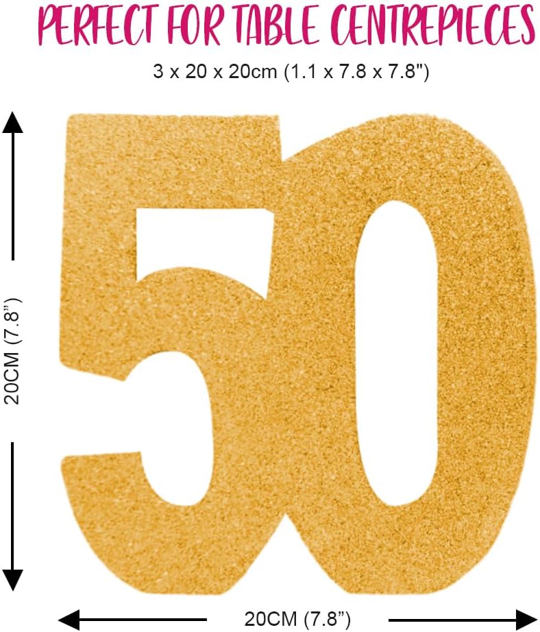 Number 50 Glitter Table Decoration Gold| Table Centrepiece | Table Decorations Centrepiece | 50th Birthday Decorations | Golden Wedding Anniversary Decorations| Pack of 1 | 20cm |H104
