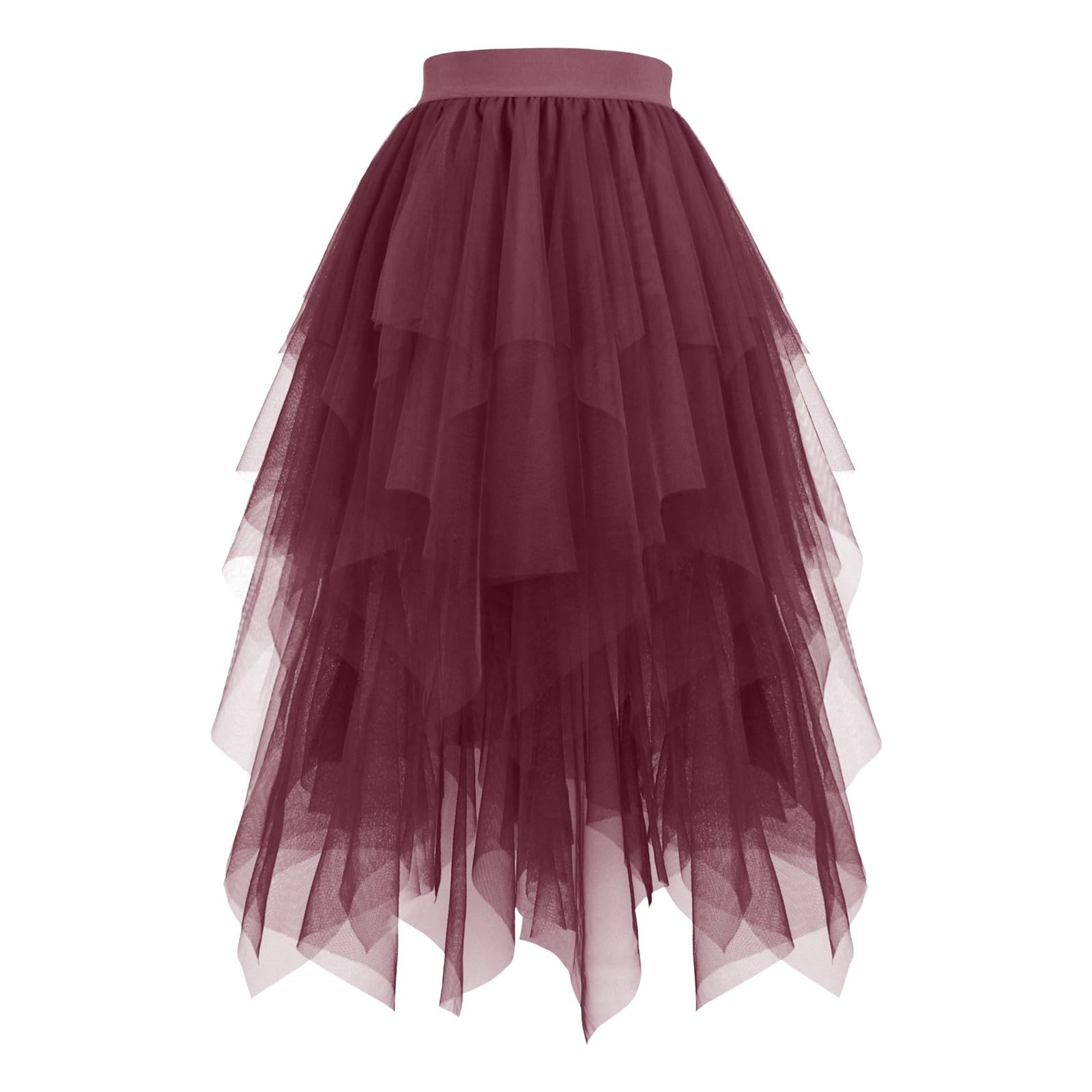 Tulle Skirt Women's Tulle Skirts High Low Layered Puffy Fairy Skirt Tulle Skirts A-line Irregular Midi Long Tutu Skirt with Glitter Sequins Ballet Tutu Prom Party Carnival Costume, #214-Wine Red, S